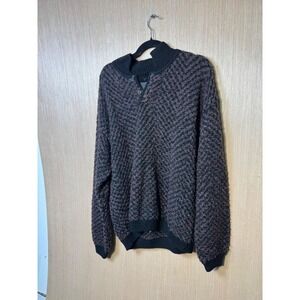 Peruvian Connection 100% Wool Sweater Mens XL Mock Neck Herringbone Uruguay